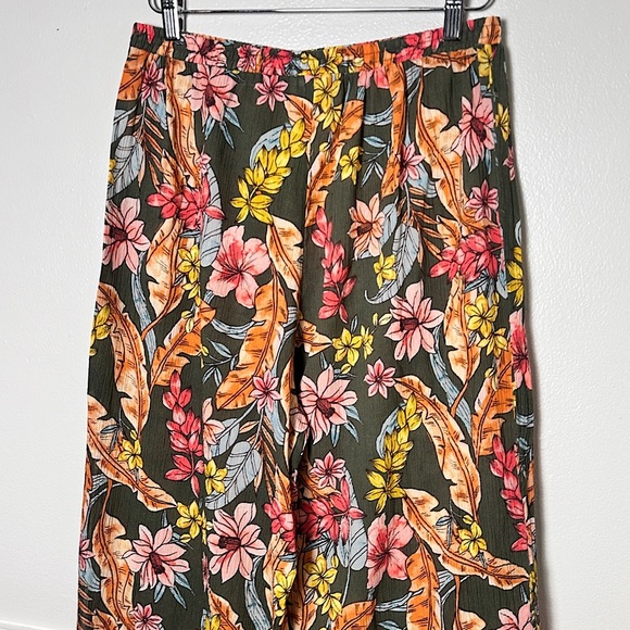 Sanctuary Wide Leg Cropped Pants Side Slit Cotton Lightweight PullOn Floral - Picture 7 of 16